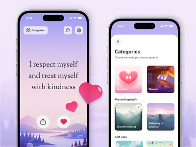 Daily Affirmations — Motivation App affirmation android app application application design design figma health mental health mobile mobile app design motivation ui ux