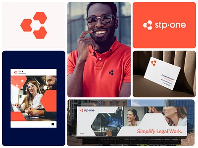 STP Brand billboard branding business card geometric hexagon logo mark
