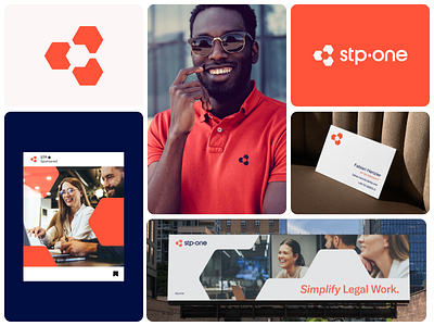 STP Brand billboard branding business card geometric hexagon logo mark