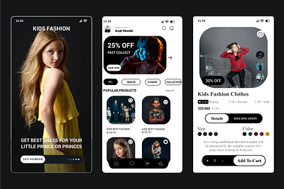 Kids Fashion E-commerce App app app design app interface application mobile app web app web design web interface website design