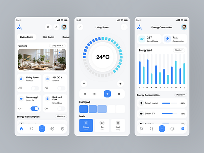 Home Control Mobile App app cards chart clean control design fireart home light progress ui ux