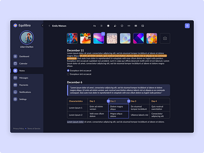 Tool for consultations and events management calendar clients color picker crm dark mode events health highlight management medicine mental health month view notes patients psychologists psycology scheduling table text editor wellness