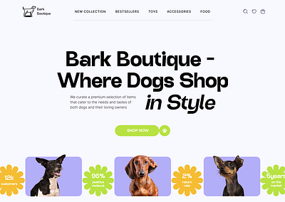 Bark Boutique - Pet store design dogs figma heroscreen homepage pets photoshop store typography ui webdesign