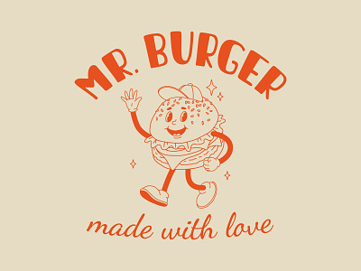 Mr Burger logo branding burger cartoon character concept design fastfood food groovy illustration logo retro vector vintage web