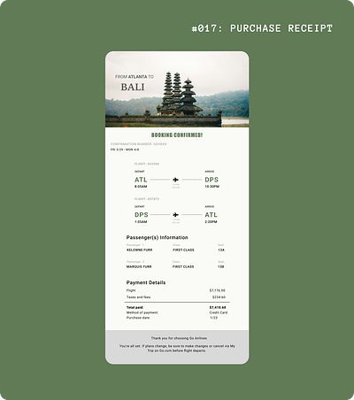 Purchase Receipt | Daily UI Challenge #017 017 airline buy dailyui dailyui017 dailyuichallenge design email figma figmadesign figmauidesign invoice purchase receipt ui uidesign ux uxdesign