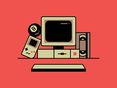 still life with old tech illustration vector