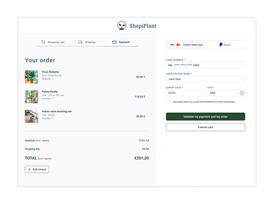 Daily UI - Credit card checkout cart challenge checkout credit card daily ui desktop design marketplace payment plant product design shopping cart