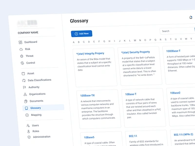 Glossary Page application block button company design dictionary glossary logo name page person search system table text ui uiux web