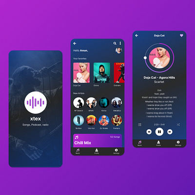 Xtex 24k Music Application app graphic design mobile app mobile design mobile screen music ui