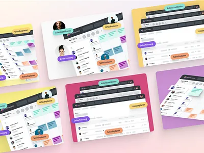 Staffomatic - Branding brand branding clean colourful contrast graphics jobs landingpage minimal professional purple red task ui website yellow