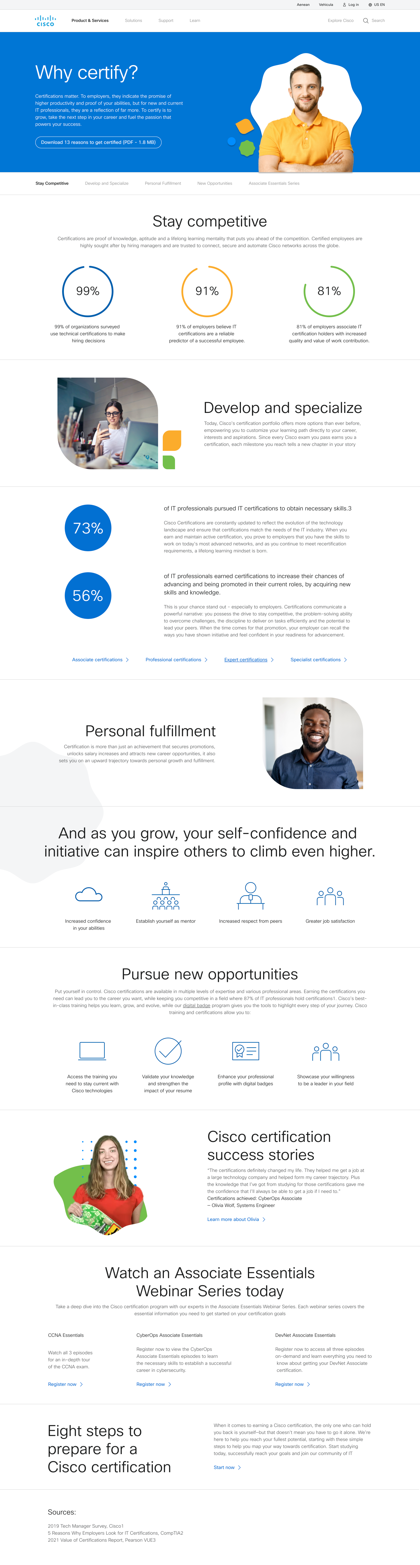 "Why Certify?" Cisco Page cisco elearning landing page ui ux