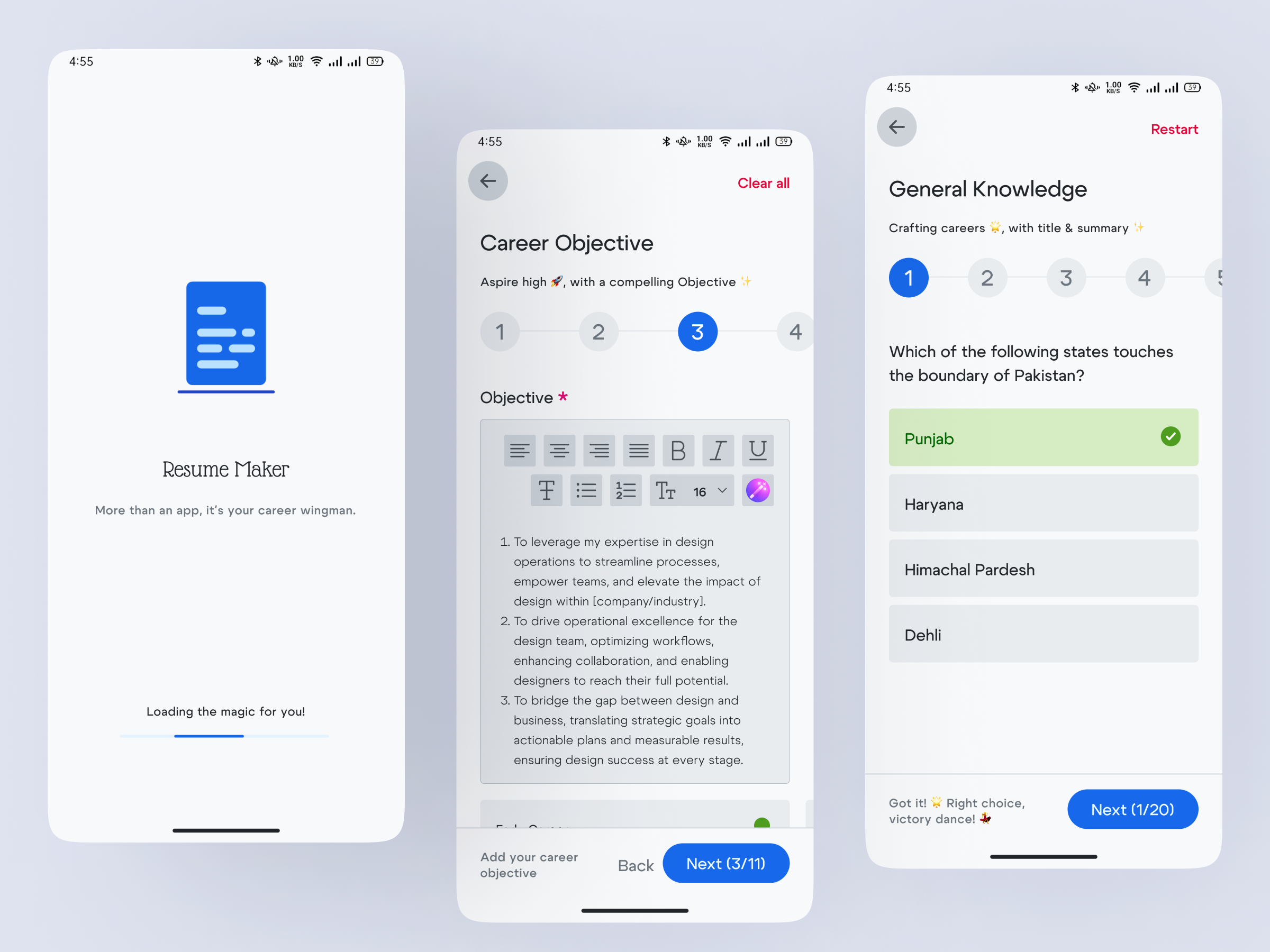 AI Resume Maker ai android app artificial intelligence cv cv maker material 3 minimal mobile resume ui uiux ux