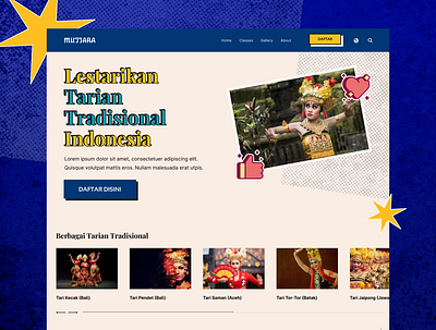 Mutiara Sanggar: Traditional Indonesian Dance Classes blue blue yellow branding class classes classic dancing graphic design indonesian inspiration modern promotion retro sanggar tari traditional ui uiux vintage web design yellow