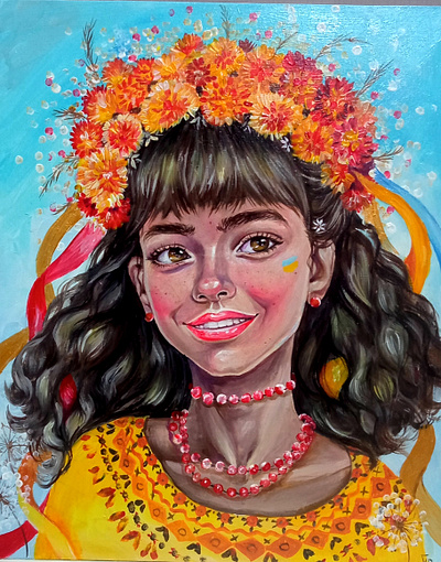 Ukrainian Beauty: Acrylic portrait of a girl wearing a tradition art fashion girl hand painted illustration paint painting portrait style tradition ukraine woman