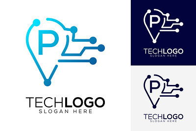 vector technology letter p logo digital circle