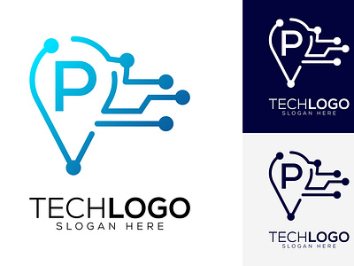 vector technology letter p logo digital circle