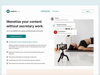 The landing page opener from the project Welltech Live clean hero landing page lp minimal web design wellness