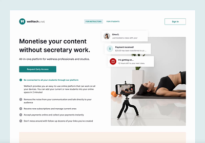 The landing page opener from the project Welltech Live clean hero landing page lp minimal web design wellness