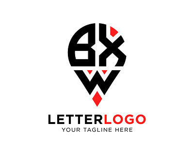 BXW letter location shape logo design. BXW letter location logo graphic