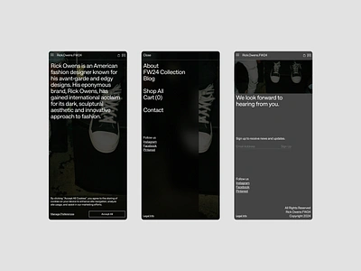 Mobile Layout Concept for Rick Owens branding design graphic design ui vector