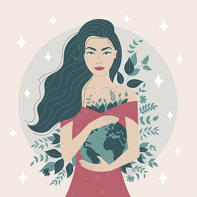 Save the Planet 2d animation character design earth eco flat art girl green holding illustration illustrator leaf leaves modern nature planet save the planet vector woman