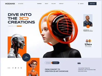 3D Course Website 3d branding course graphic design learning logo onlin orange school shadow training ui website