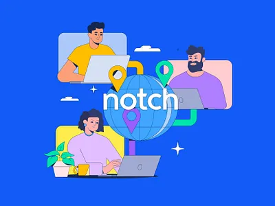 Hero Illustration for Notch branding colors connection dev developer flat graphic graphic design hero web illustration job notch remote remote jobs talent ui ux web hero website design