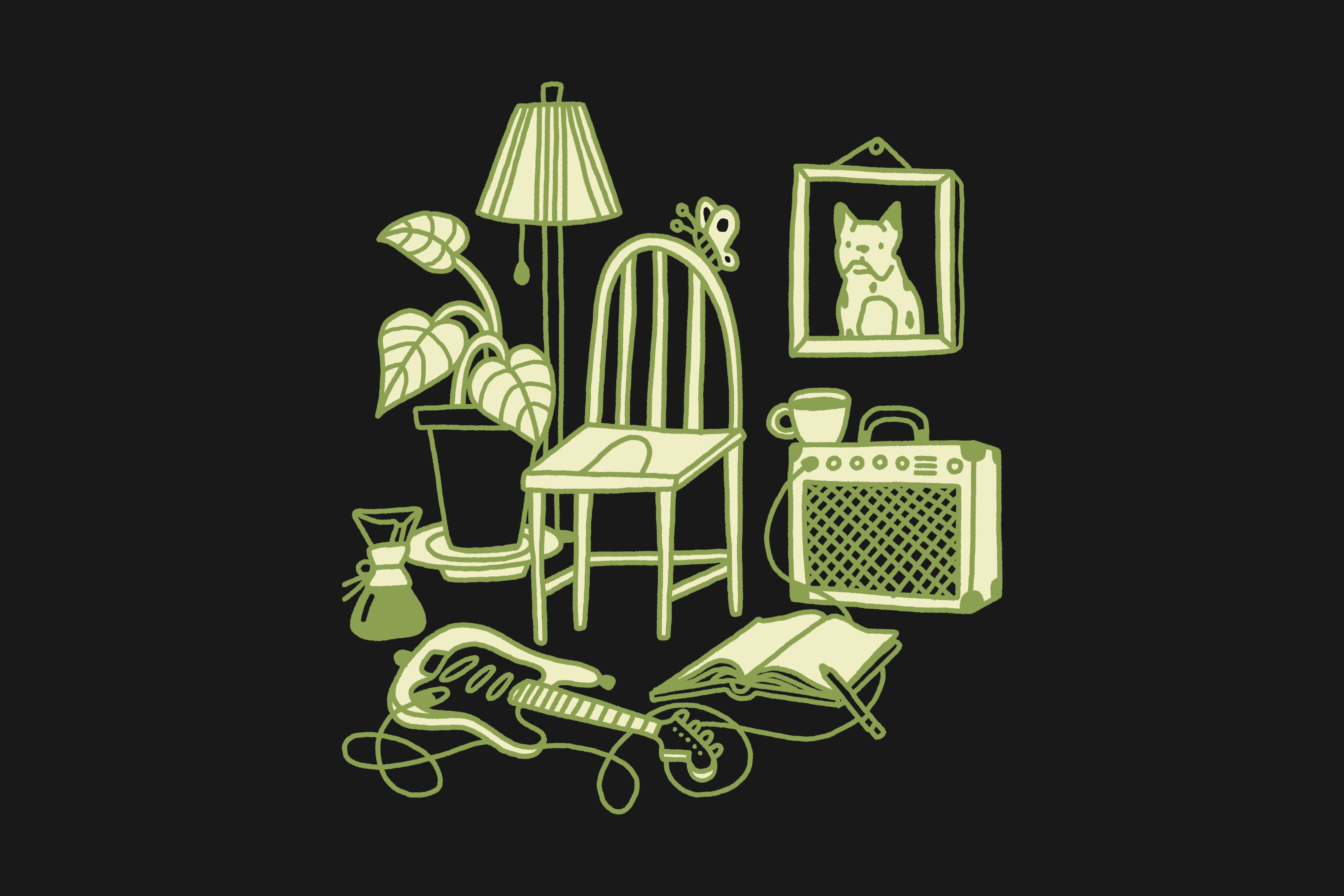 living room still life amp badge book cafe chair chemex coffee guitar life living logo monstera roasters room still stove top tshirt