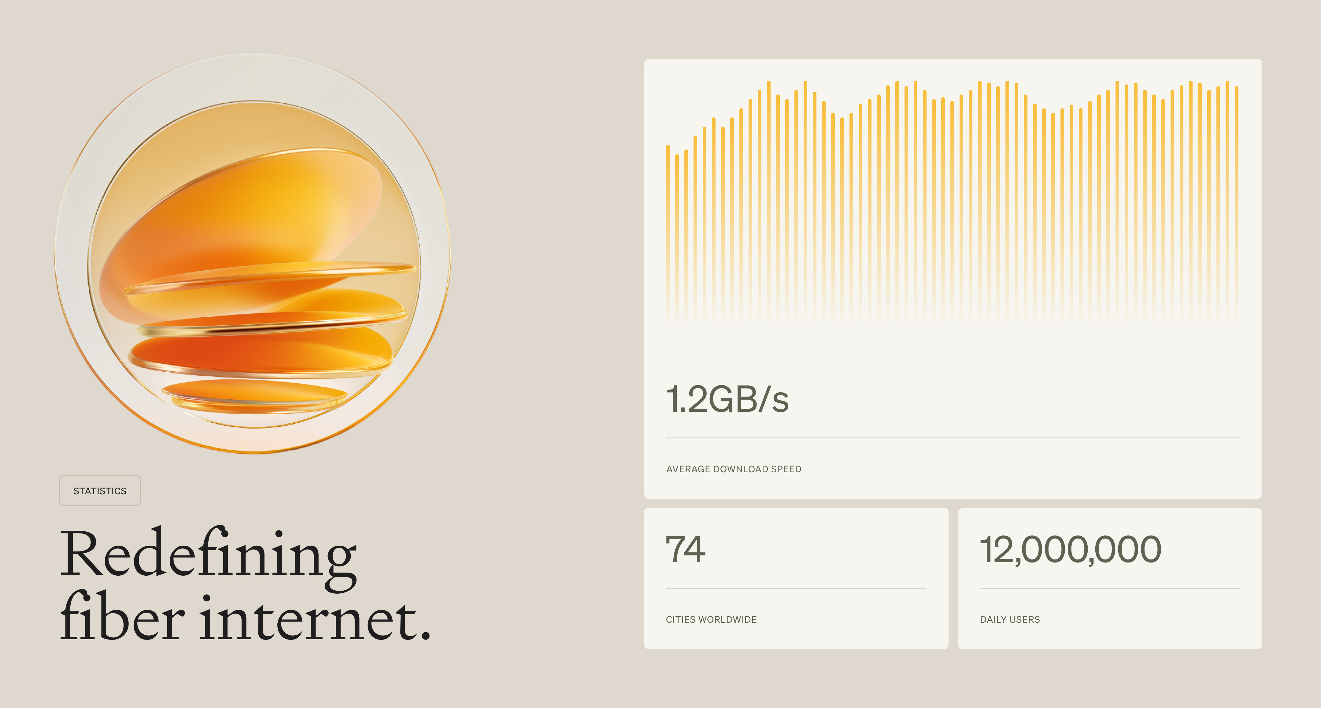 Fiber Internet Website | Statistics Section app clean glass minimal modern orange product design statistics stats ui ux web design website