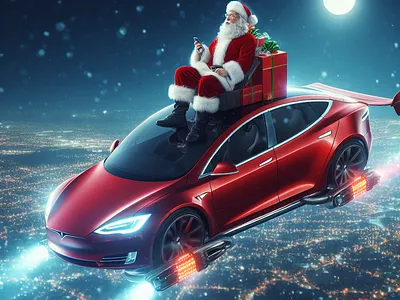 Santa on a flying tesla (Generative AI Art for fun) 3d graphic design ui