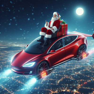 Santa on a flying tesla (Generative AI Art for fun) 3d graphic design ui