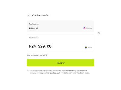 Currency Transfer app clean currency design minimal modern product design transfer ui ux