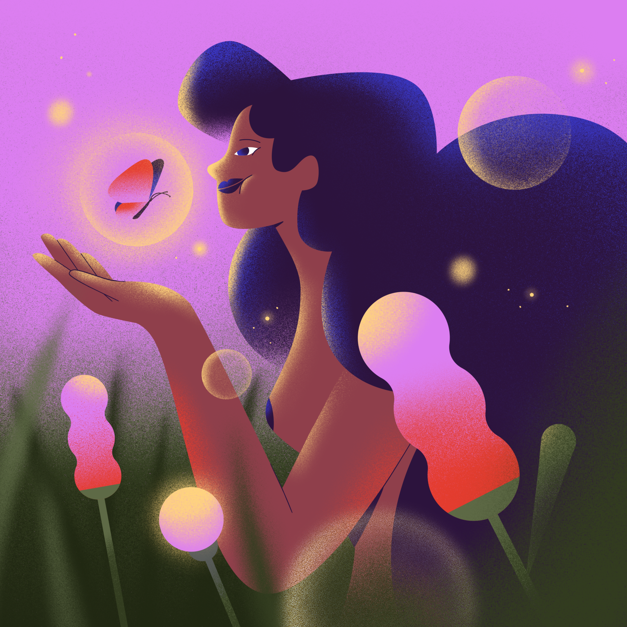 Butterfly bubble butterfly character design dream girl illustration procreate summer