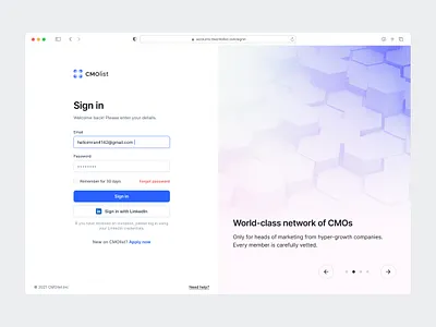 Saas UI/UX | Log in Page UI | CMOlist cmolist create account figma form imran log in minimal minimalism product design saas sign in sign up social network ui ui design user interface ux design web web design