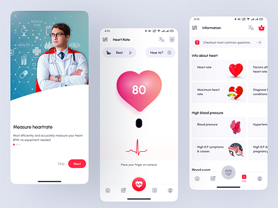 Heart Rate Checker app blood pressure heart rate medical minimal mobile ui uiux ux