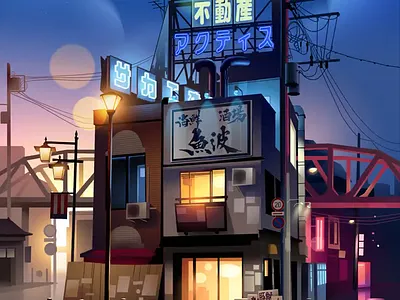 Tokyo restaurant timelapse city demo futur illustration light neon photoshop pov process retro timelapse tokyo tuto tutorial