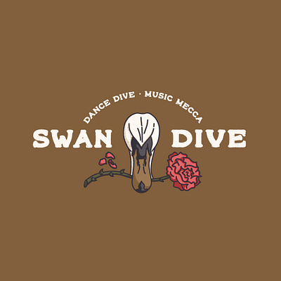 Swan Dive PDX: Dive Bar brand branding cocktail bar dive bar graphic design illustration illustrative logo logos music procreate rose rose city roses swan swan dive swans vintage