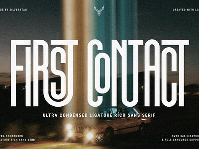 First Contact - Ultra Condensed Font all caps typography creative typeface elegant font design elegant typography first contact font font ligatures sleek and modern ultra condensed font unique type design