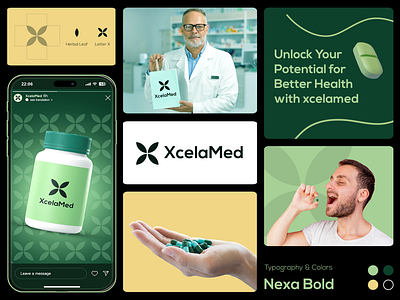 XcelaMed - Herbal Care Product Branding brand guidelines brand sign branding design glow herbal care herbal medicine identity logo logo design logotype marketing startup typography
