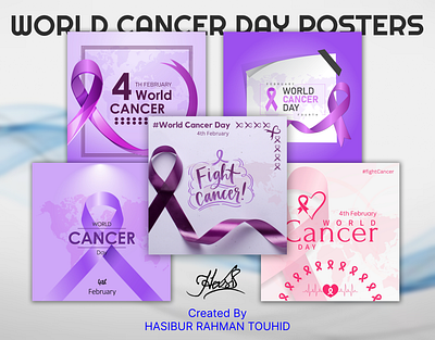 World Cancer Day Social Media Posters cancer cancer week facebook post figma graphic design graphics design illustration international cancer day social media poster world cancer day poster