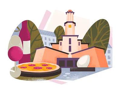 City landscape II architecture art building city cute environment flat food funny graphic design illustration landscape pizza town urban
