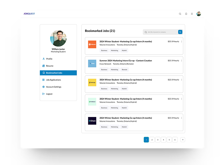 Job application Bookmarked Jobs UI by Zeynab on Dribbble