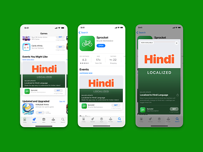 Sprocket iOS Update Event: Hindi Localization 🇮🇳 app store aso bicycle bike branding card event hindi india indian iphone language localization localize native sprocket translate translation ui update