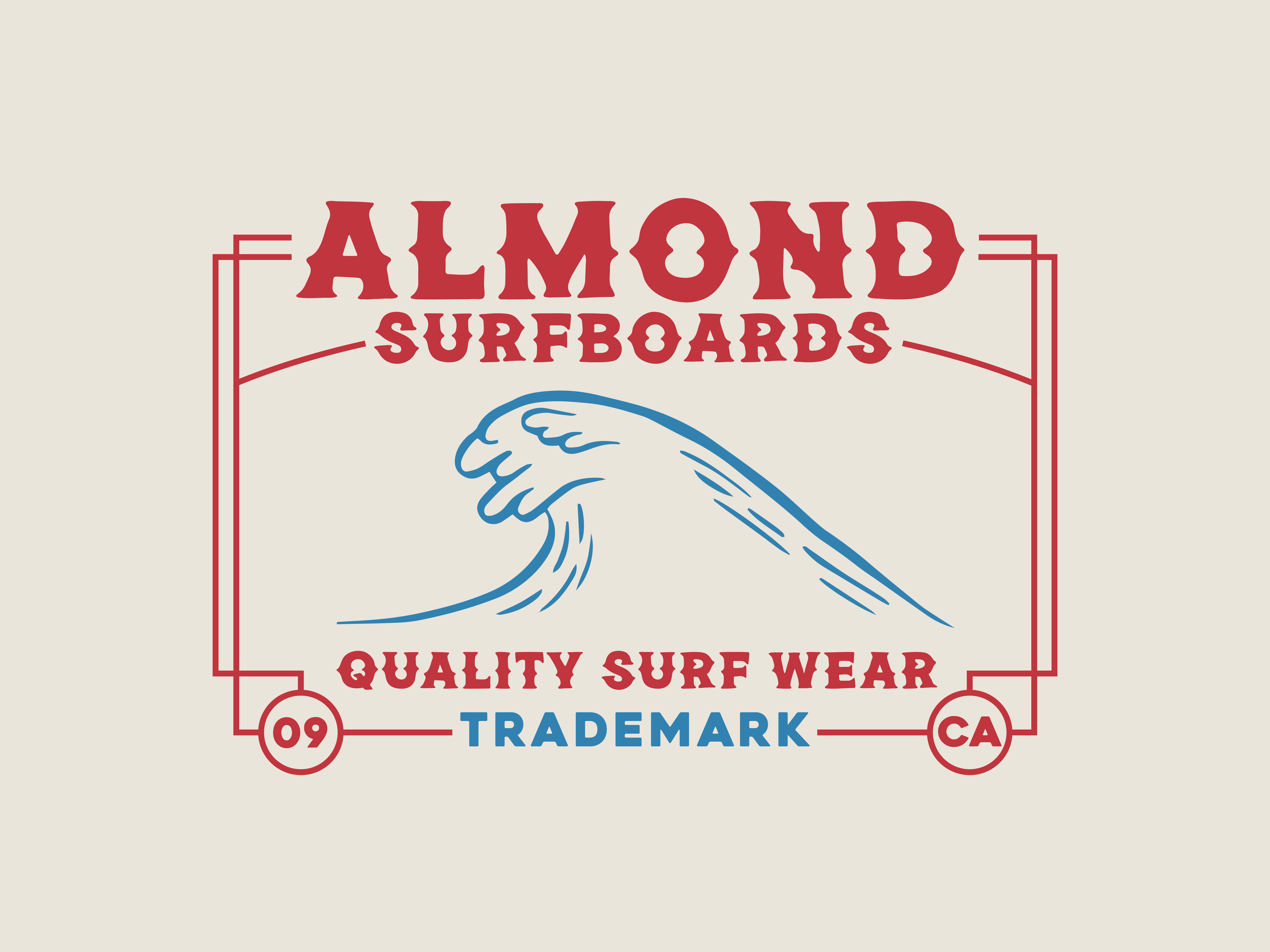 Almond Surfboards: Quality Surf Wear almond art direction california design icon illustration patch print surf surfboard typography vector vintage wave