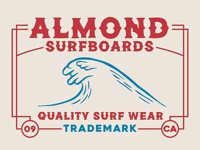Almond Surfboards: Quality Surf Wear almond art direction california design icon illustration patch print surf surfboard typography vector vintage wave