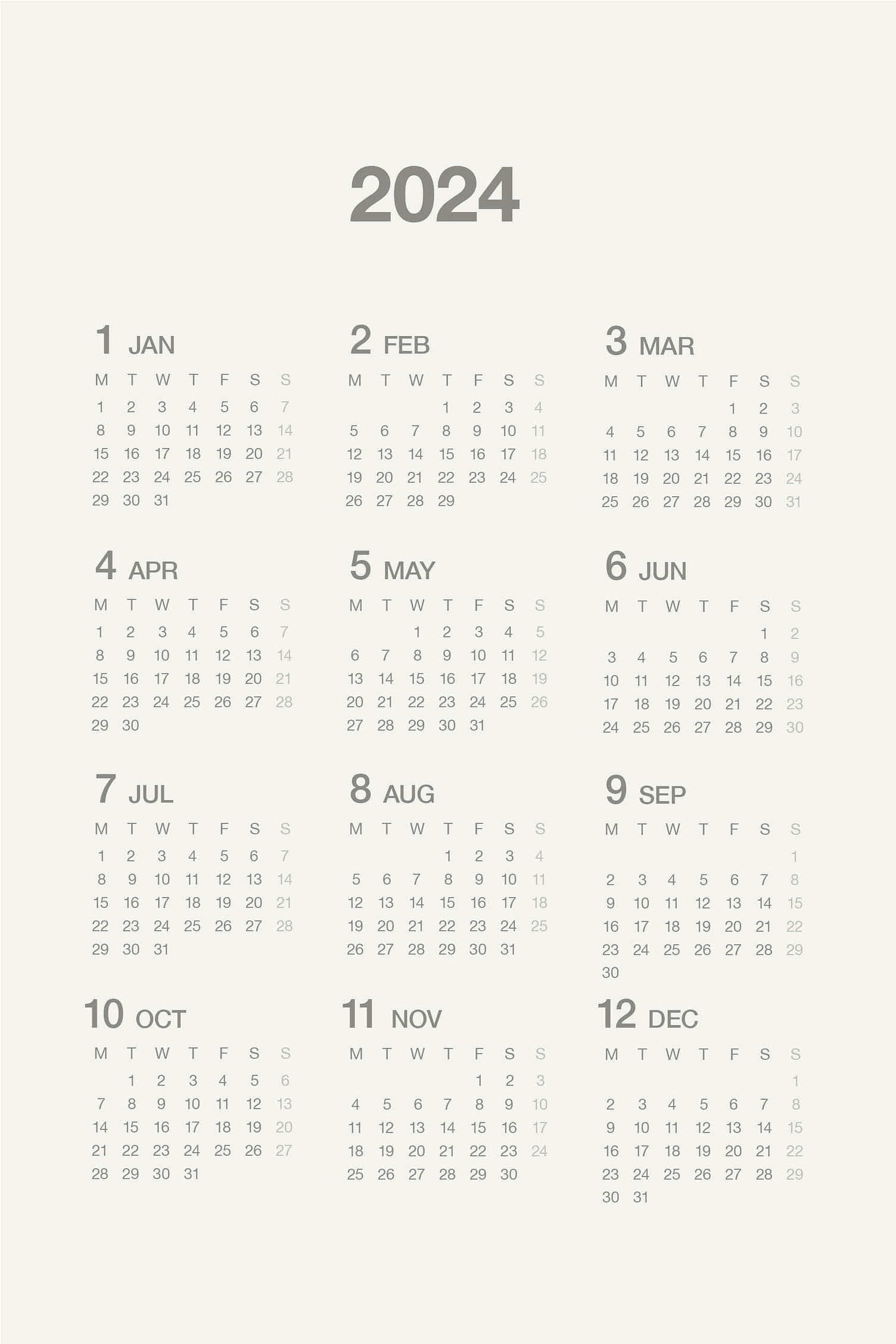 Muji Inspired Poster 2024 Calendar by Anna Nguyen on Dribbble