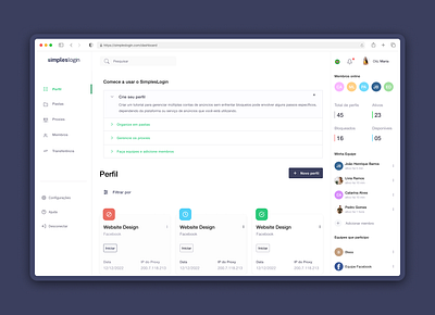 Plataforma gestão de marketing dashboard design ui ux web
