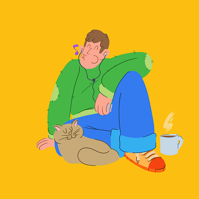 Music, coffee and cat! art coffee digital art graphic design illustration illustrator procreate relax vector