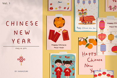 Cute Chinese New Year Elements abstract branding chinese chinese new year chinese new year card chinese sticker cute elements cute illustration cute sticker design dragon flat graphic design greeting card illustration lunar lunar new year lunar sticker premade card sticker