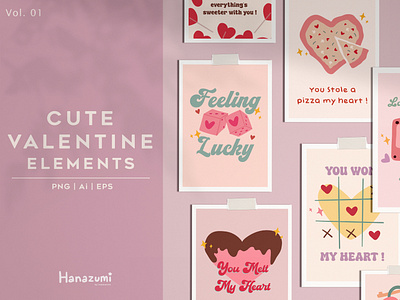 CUTE VALENTINE ELEMENTS branding couple cute element cute valentine element graphic design heart illustration love retro valentine valentine valentine day valentine element valentine pattern